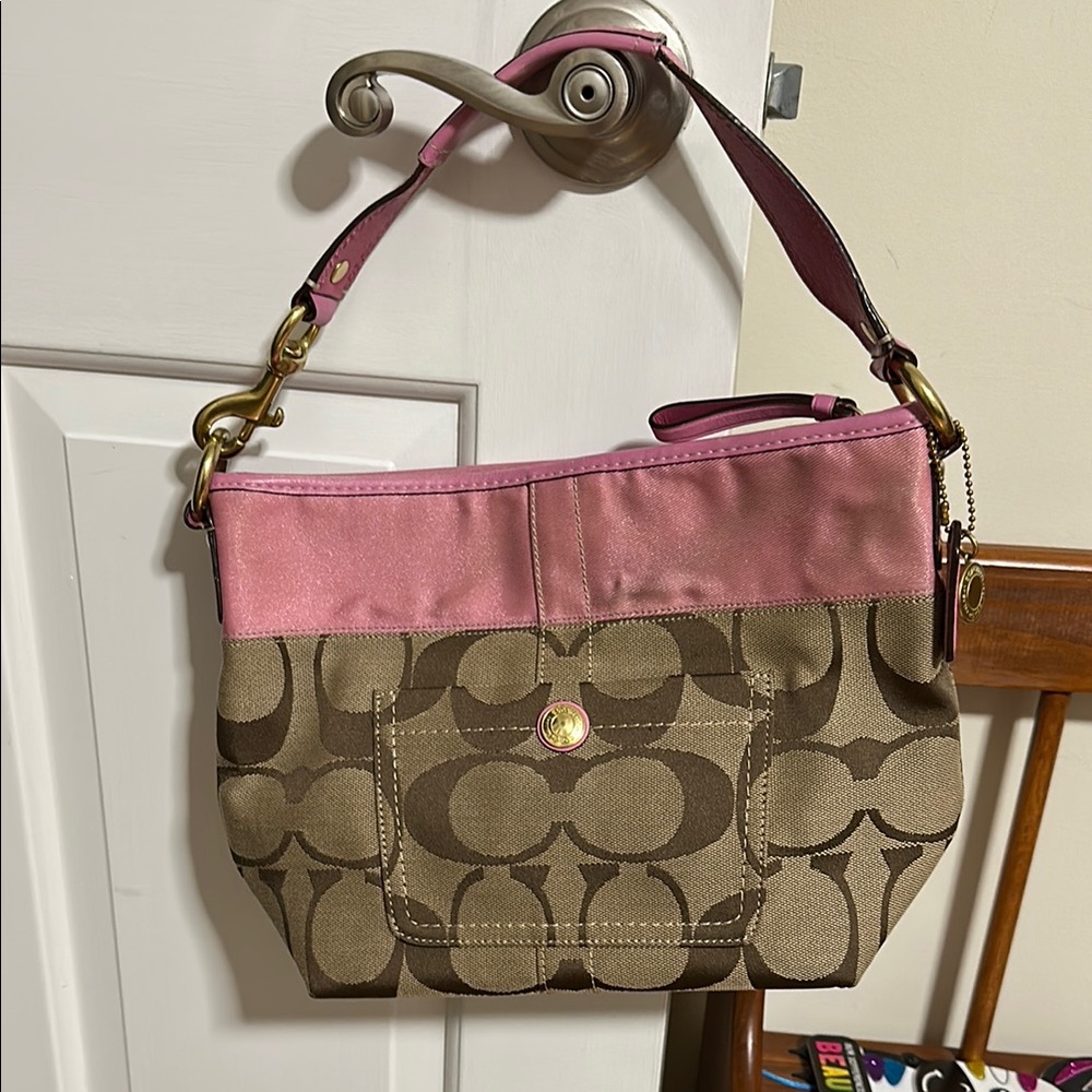 Coach Pink and Brown Elegant Shoulder Bag